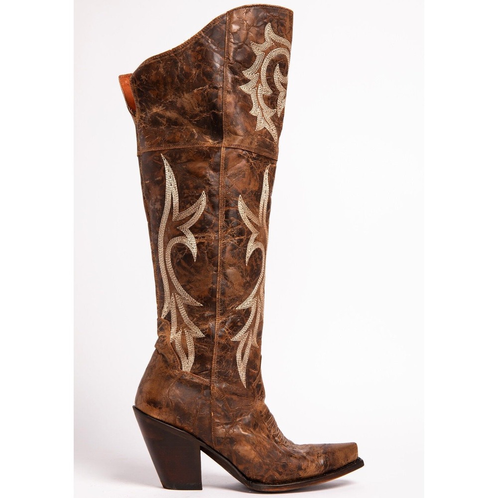 NEW Dan Post Jilted Womens Over The Knee Western Boots Brown Leather Size 6.5 M - Picture 2 of 16